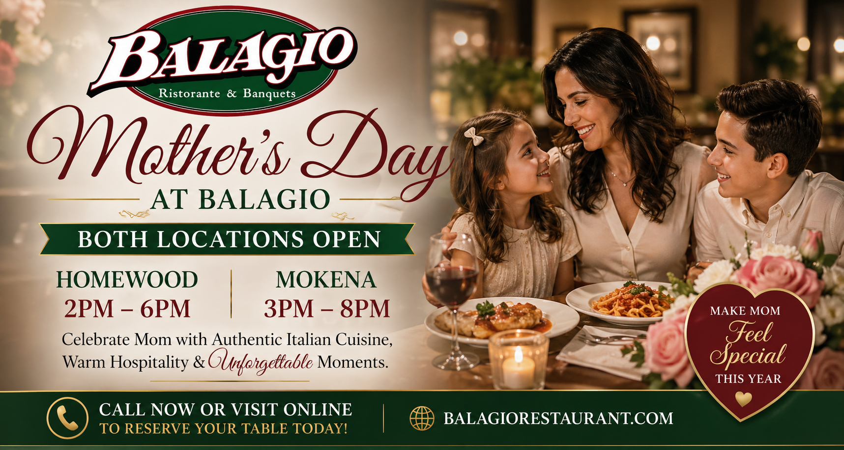 Mother’s Day Dining at Balagio | Both Locations Open