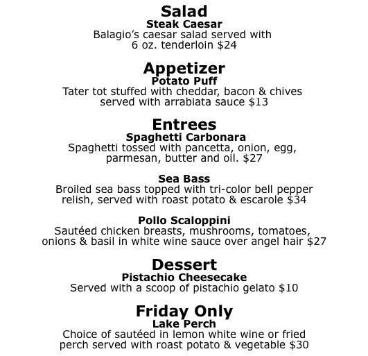 homewood Balagio Specials memi