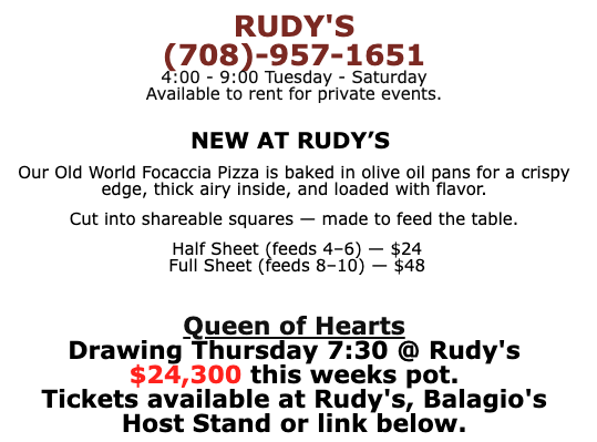 Rudys sports bar balagio homewood Pizza Offer