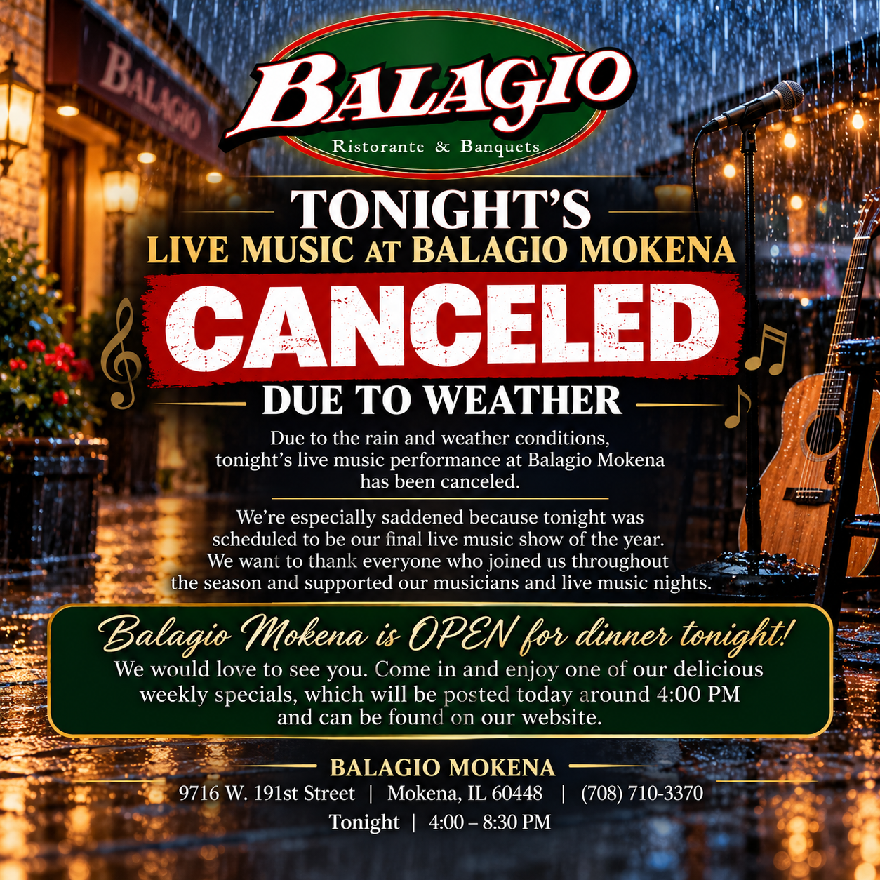 Last Music Mokena Show Canceled